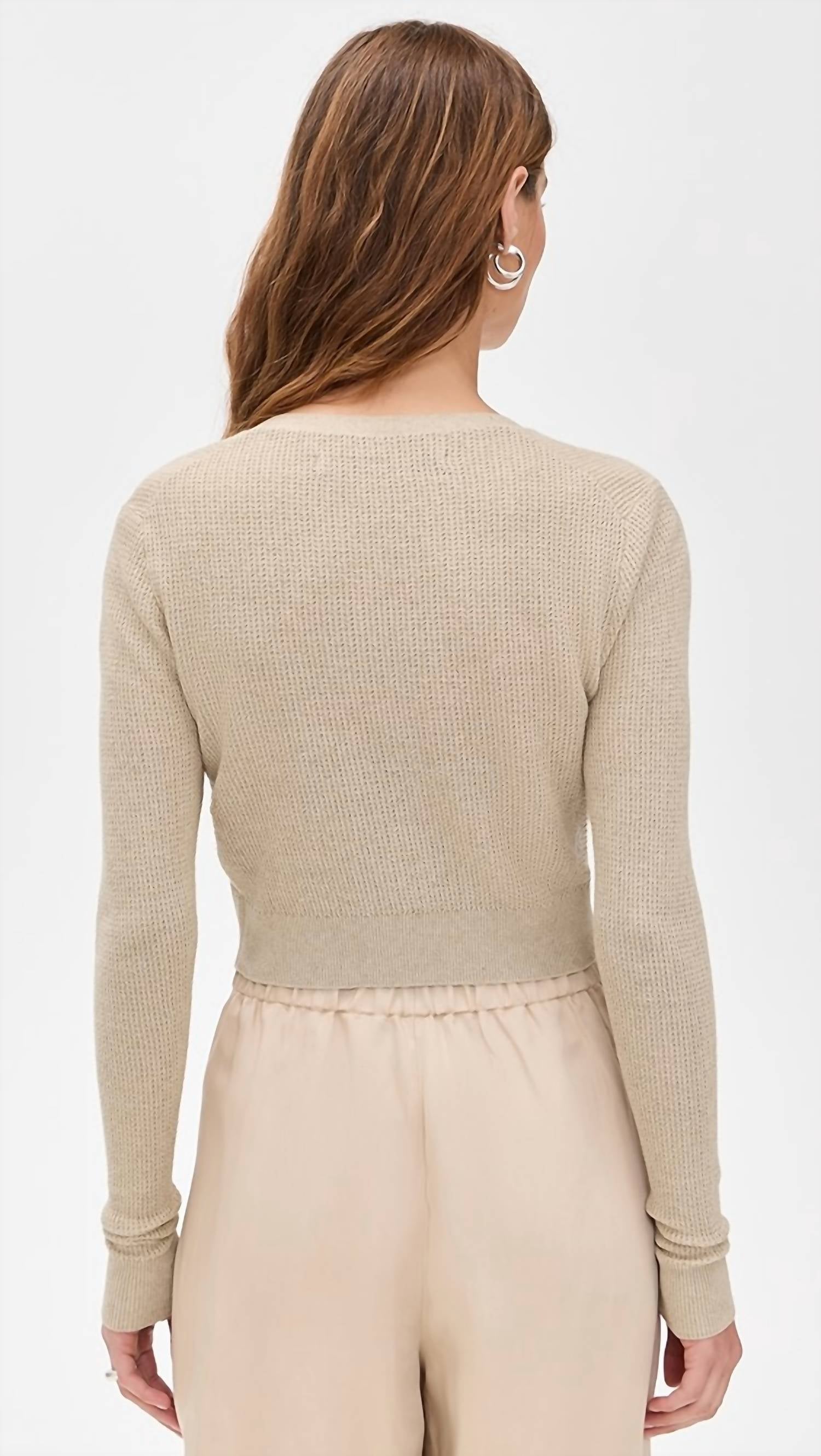 Enza Costa - Linen Open Knit Cropped V-neck Cardigan
