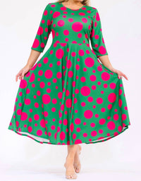 Karen T Design Polka Dot A-line Midi Dress in green - women's dress - view 5
