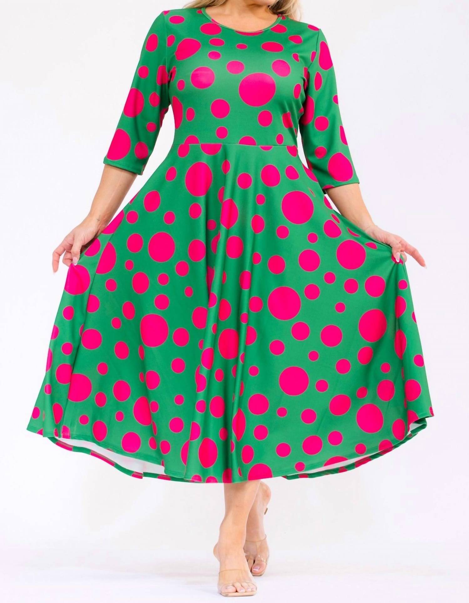 Karen T Design Polka Dot A-line Midi Dress in green - women's dress - view 5