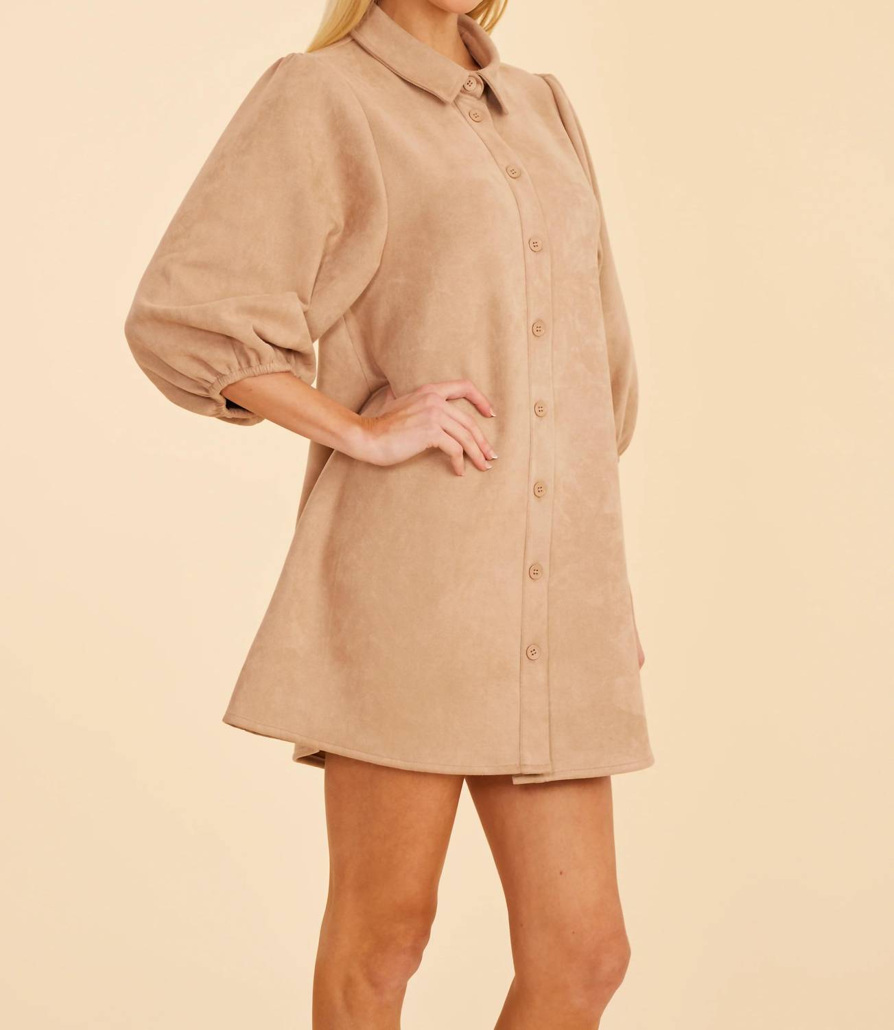 Dolce Cabo - Faux Suede Puff Sleeve Shirt Dress