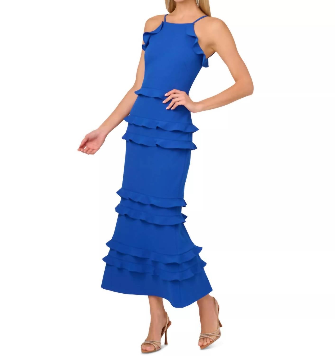 Aidan Mattox - Sleeveless Crepe Flounce Midi Dress