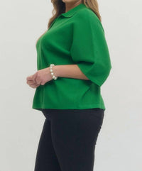 entro Solid V-neck Collared Top in green - women's blouse - alternate view