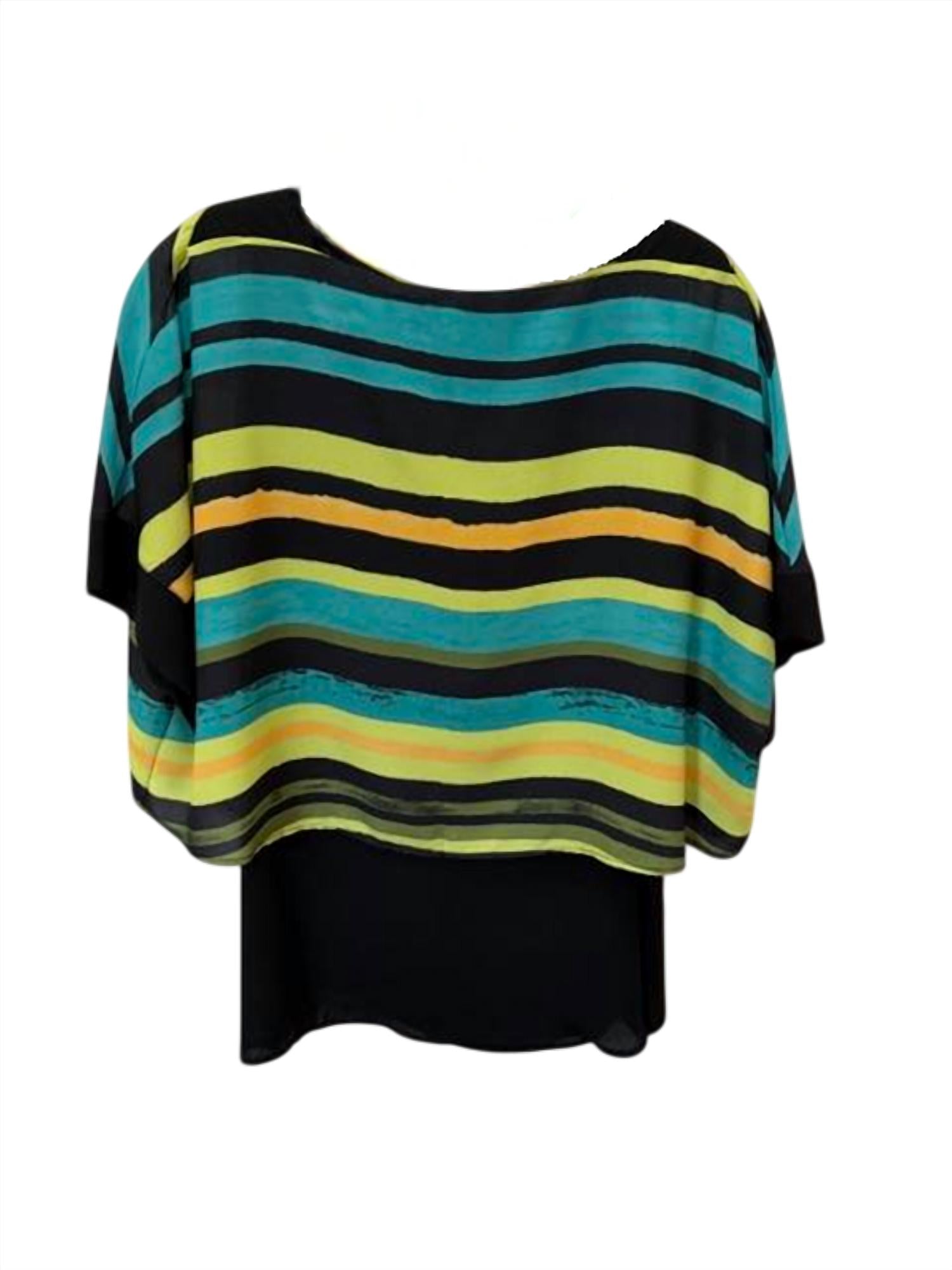 Conrad C Women Aruba Kiwi Striped Layered Blouse in turquoise black lime - women's blouse