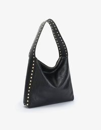 REMI/REID Women's Pascal Vegan Studded Shoulder Bag in black gold - women's bag - detail view
