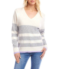 Karen Kane Stripe V-neck Sweater - women's sweater
