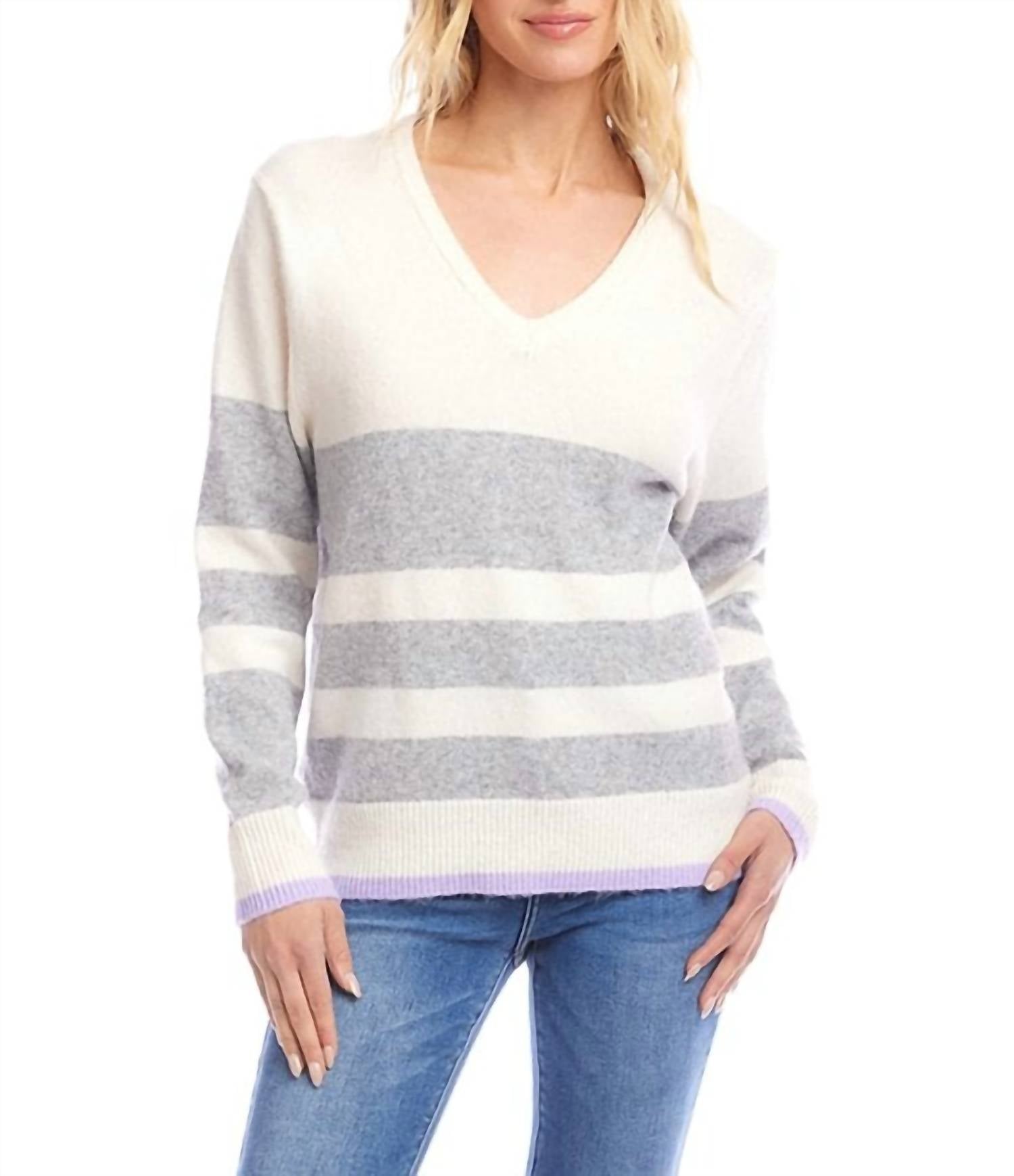 Karen Kane Stripe V-neck Sweater - women's sweater