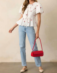 Flying Tomato - Cherry Me Embroidered Cotton Top