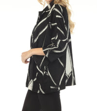 Joseph Ribkoff Abstract Jacquard Boxy Jacket in black off white 1 - women's jacket - detail view