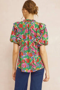Entro - Floral Puff Sleeve Blouse