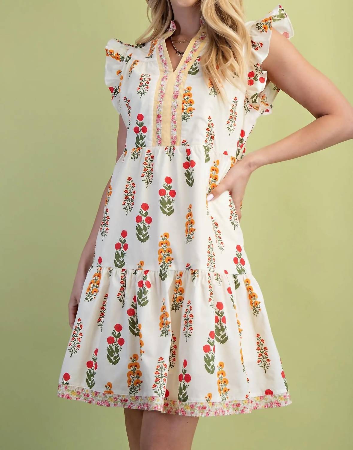 Gigio - Floral Ruffle Sleeve Mini Dress