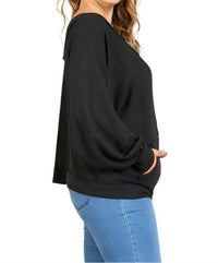 Umgee - Kangaroo Pocket Waffle Knit Top