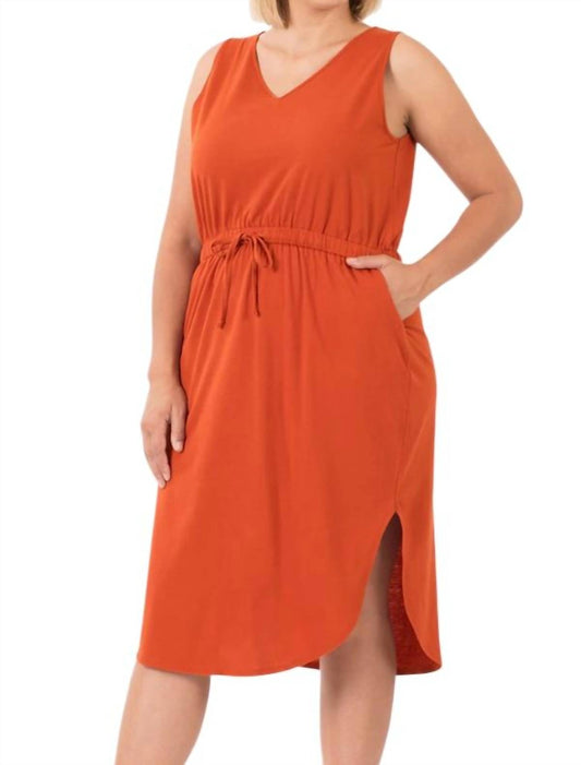Zenana - Drawstring Waist Curved Hem Dress