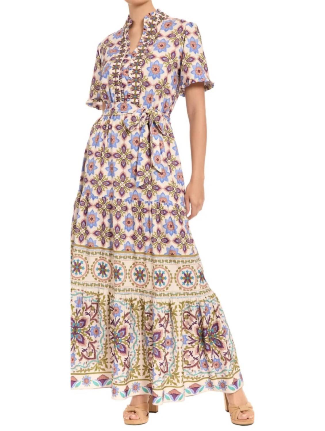 London Times - Geometric Tile Print Maxi Dress