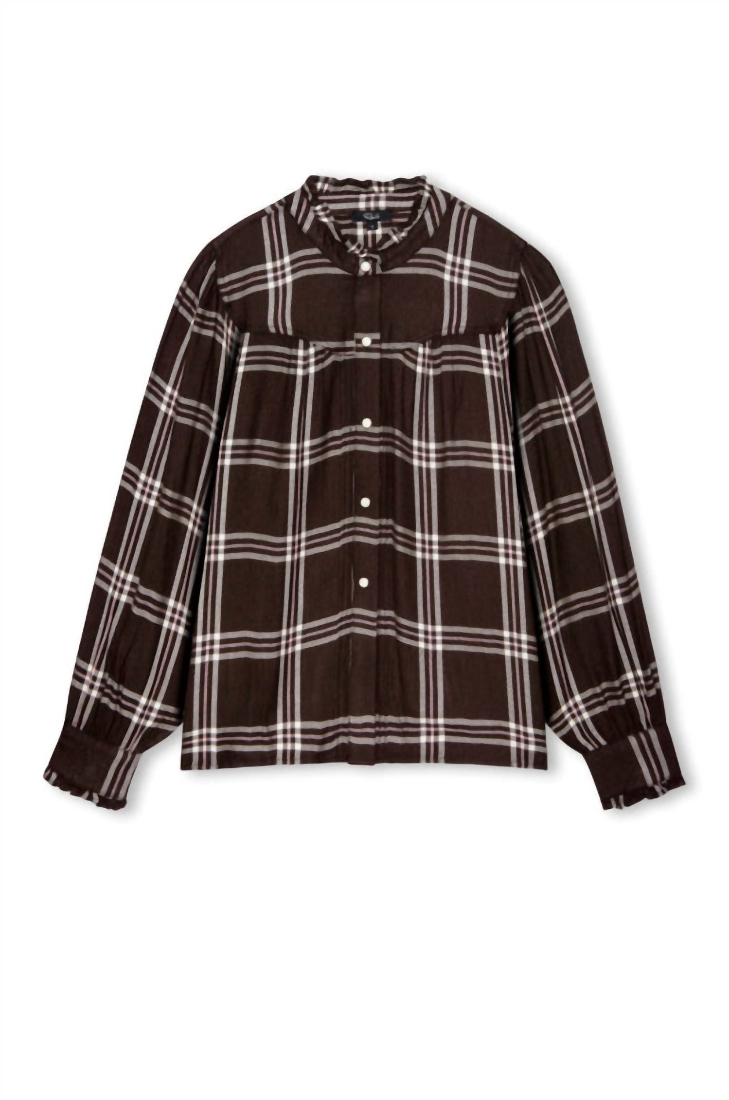 Rails Alanna Long Sleeve Plaid Top in chocolate napoleon - women's shirt - detail view
