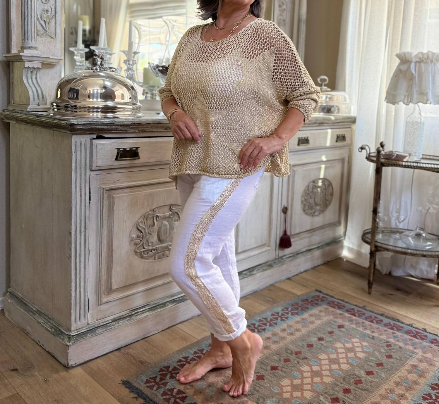 Made In Italy - Star Pattern Drop Sleeve Sweater Top