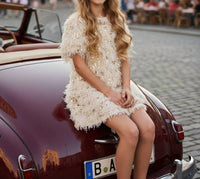 G.B.Y.M. - Girl's Faux Feather Sequins Dress With Chest Keyhole