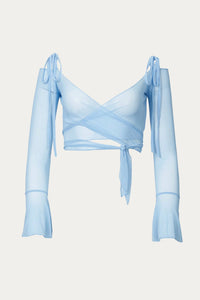SHEER MESH WRAP CROPPED TOP