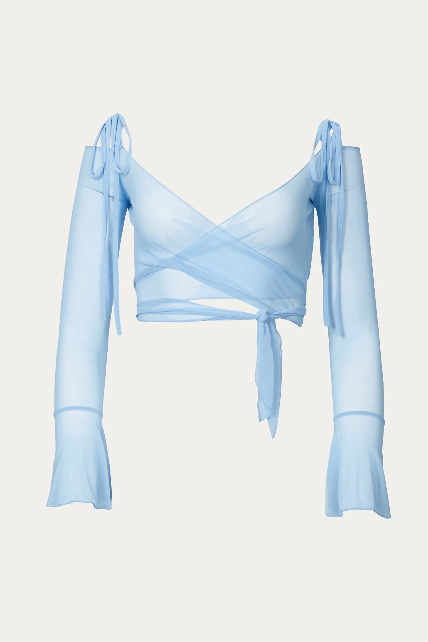 SHEER MESH WRAP CROPPED TOP