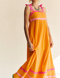 Davi & Dani - DOUBLE GAUZE TIE WAVY TRIM DETAIL MAXI DRESS