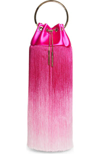 JIMMY CHOO Bon Bon Small Fringed Satin Bucket Bag in fuchsia - women's bag