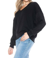 ariella V-neck Top With Contrast Sleeve in black - women's sweater - alternate view
