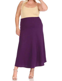 Moa Collection - Women's Solid Flare A-line Long Skirt - Plus
