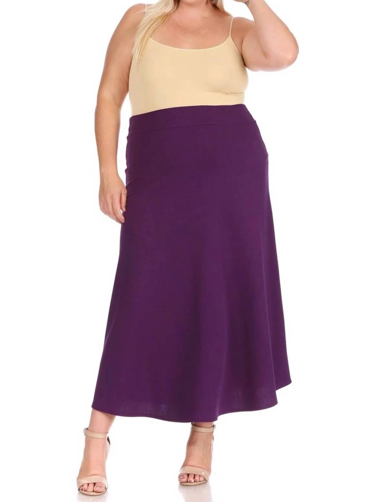 Moa Collection - Women's Solid Flare A-line Long Skirt - Plus