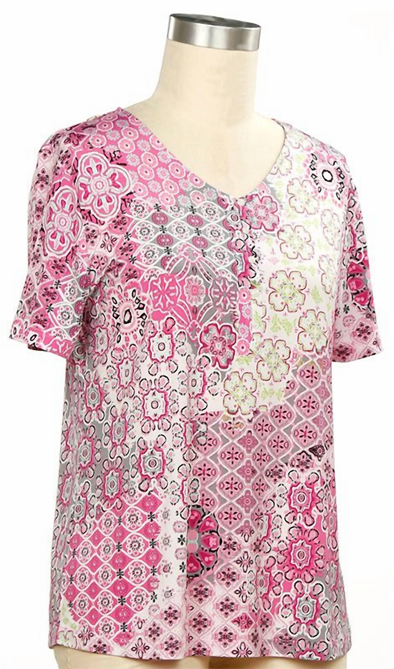 N Touch - Jigsaw Short Sleeve Patch Print Top