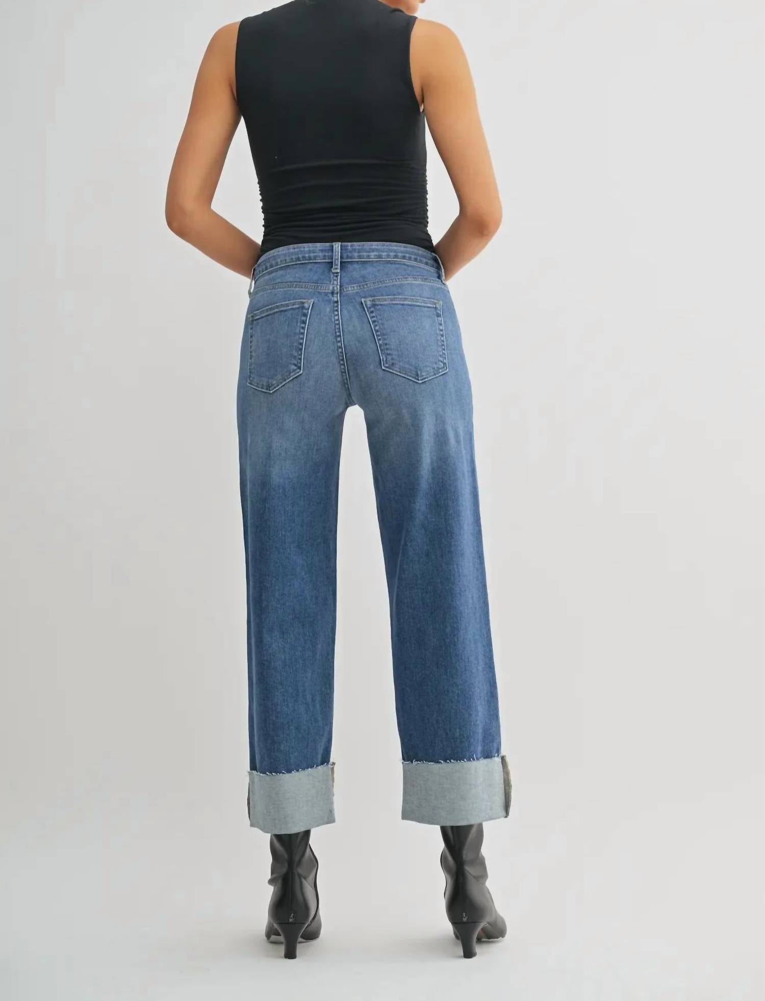 Just Black Denim - Scissor Cut Cuffed Slim Wide Leg Jean