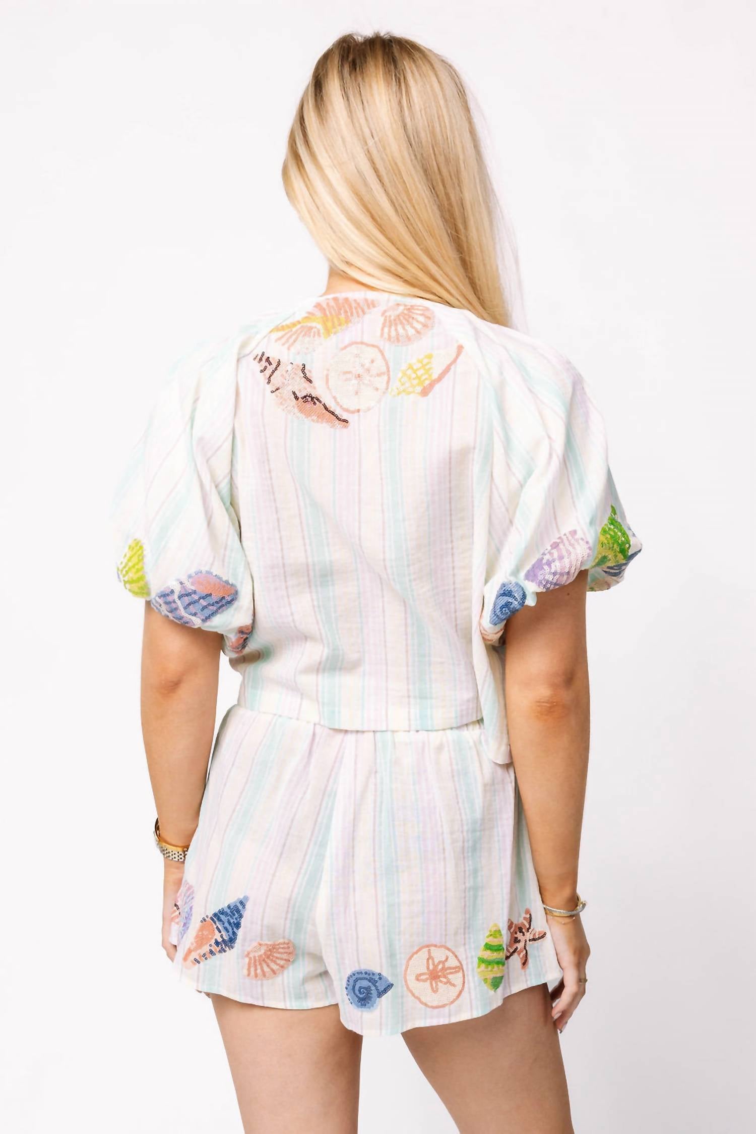 Queen Of Sparkles - Stripe Button Up Shell Short
