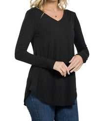 Zenana - Long Sleeve Round Neck Hem Top Plus