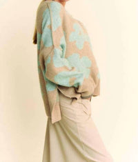 Davi & Dani - Floral Long Sleeve Loose Fit Pullover Knit Sweater