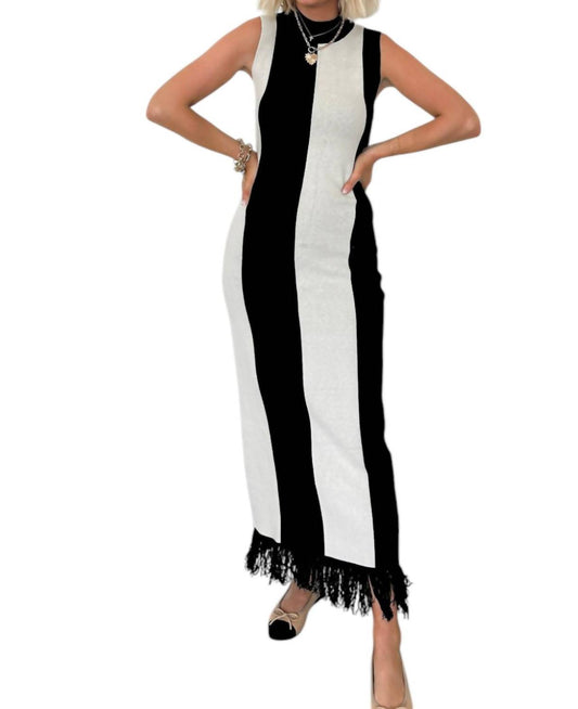 In The Beginning - Angel Face Colorblock Fringe Midi Dress