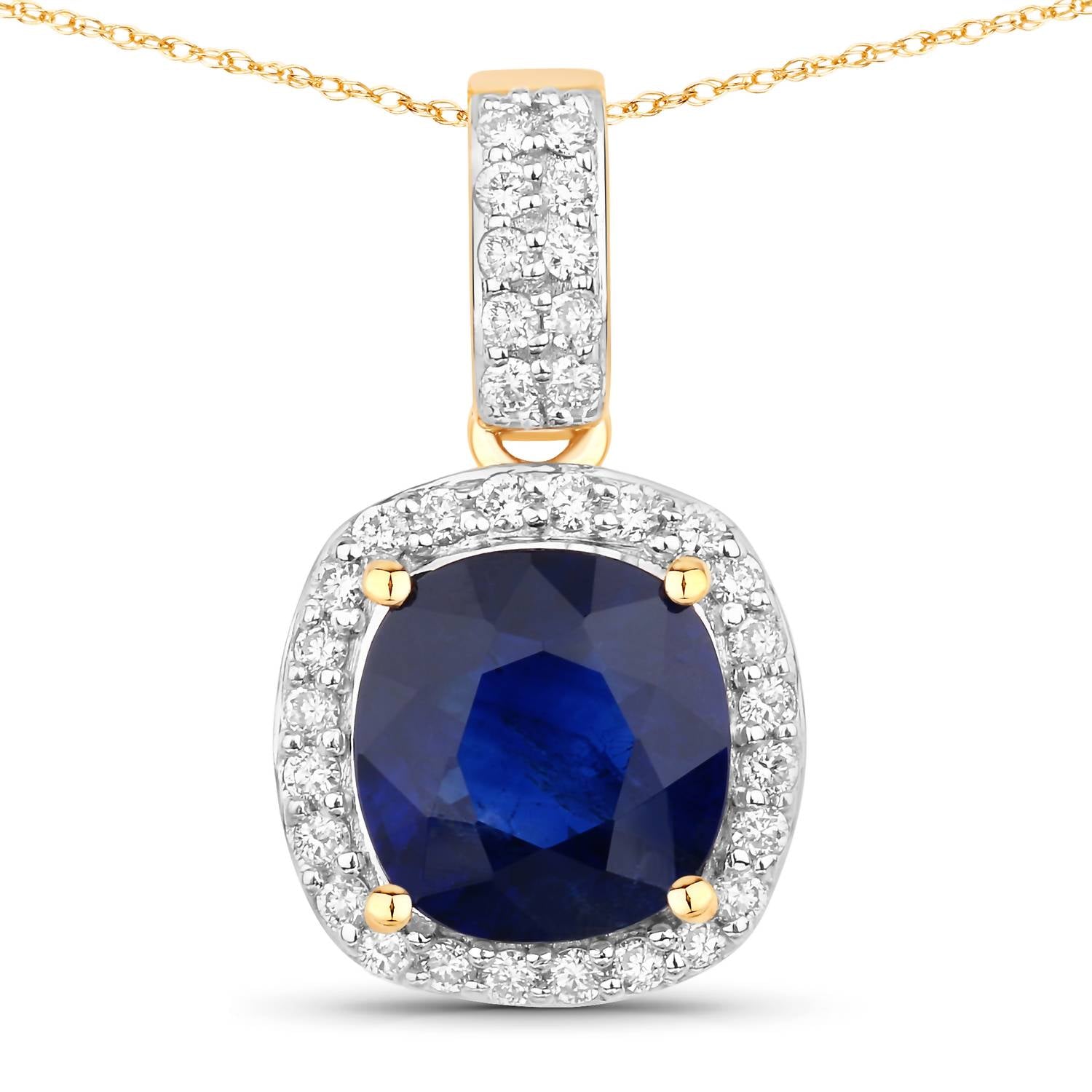 Diana M Jewels Women's Cushion Natural Sapphire Pendant Necklace (2.18 Ct) - Classic Plus in 18k yellow gold - women's jewelry