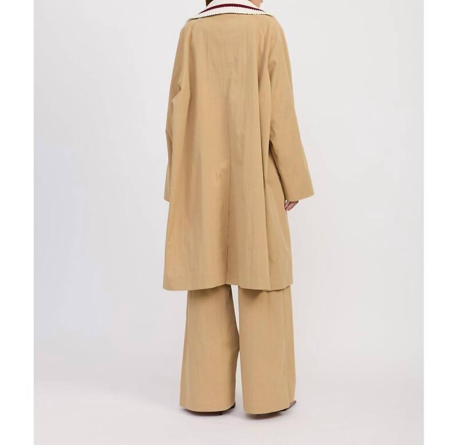En Saison Marleigh Long Car Coat in khaki 1 - women's jacket - alternate view