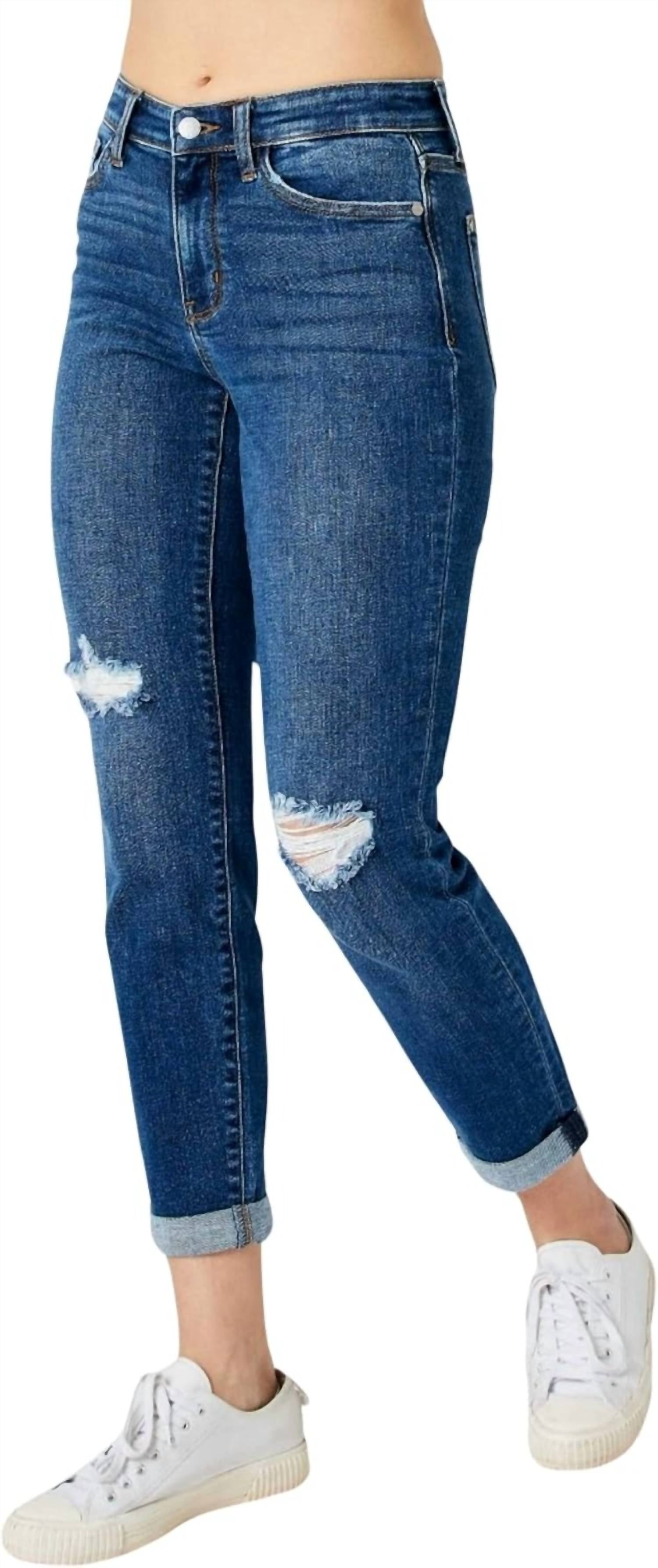 Judy Blue - Mid-rise Destroyed Knees Slim Jeans