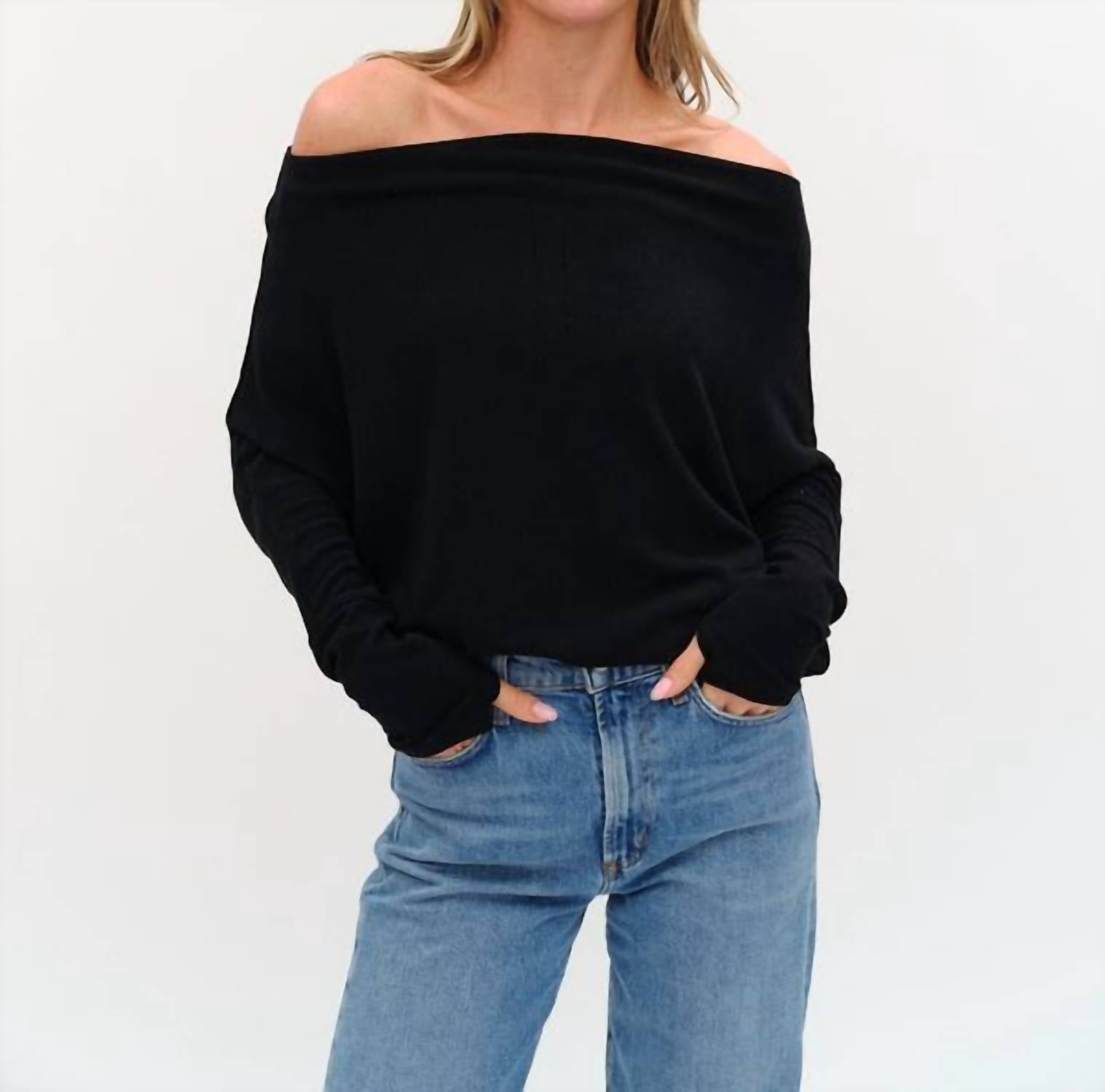 SIX/FIFTY Anywhere Sparkle Top in black - women's long sleeve top