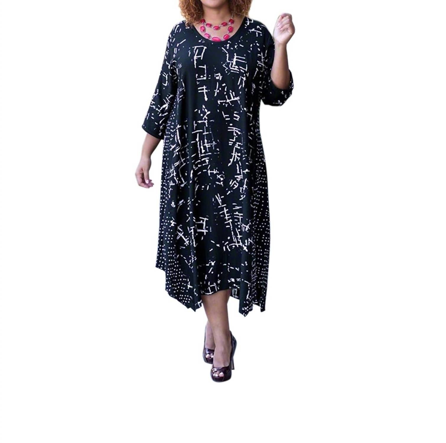 On The Plus Side - Printed Rayon 3/4 Sleeve Edyth Dress - Plus Size