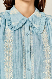 English Factory - Embroidered Ruffle Collar Blouse