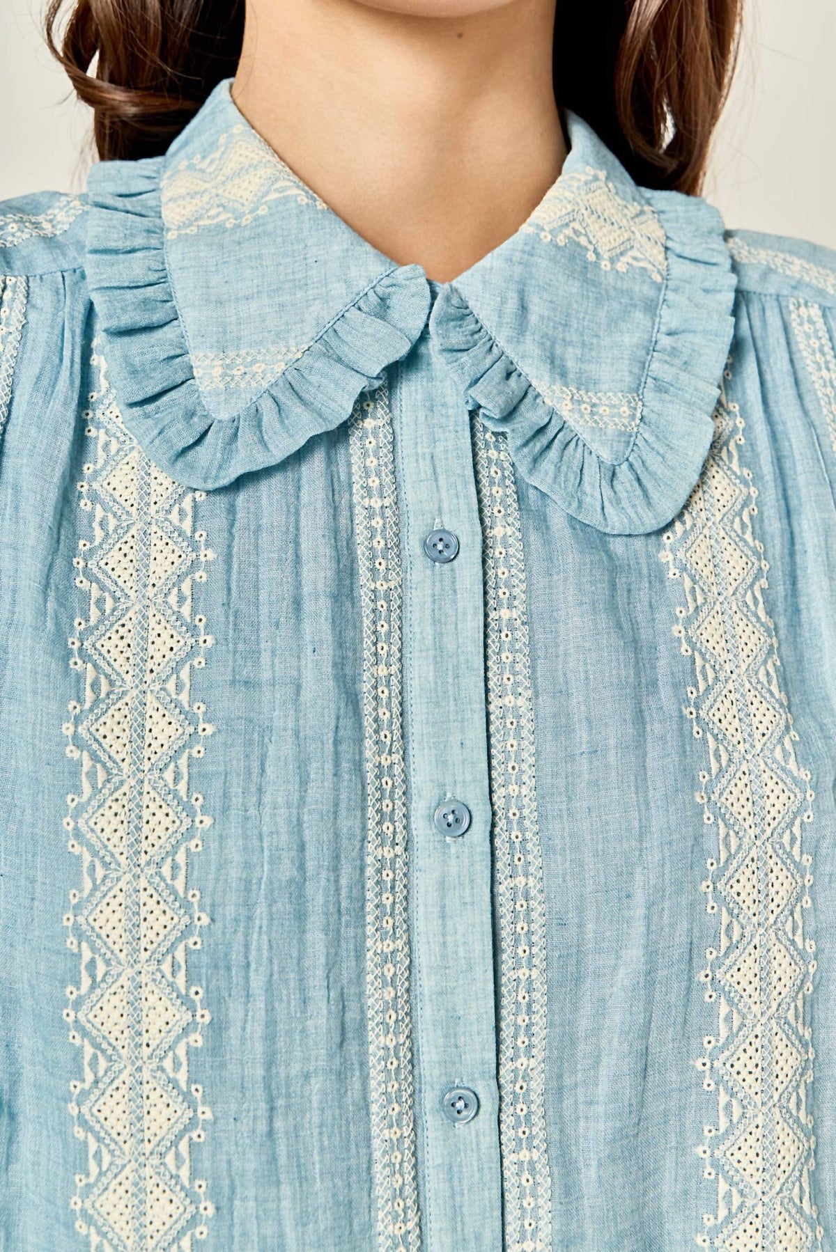 English Factory - Embroidered Ruffle Collar Blouse