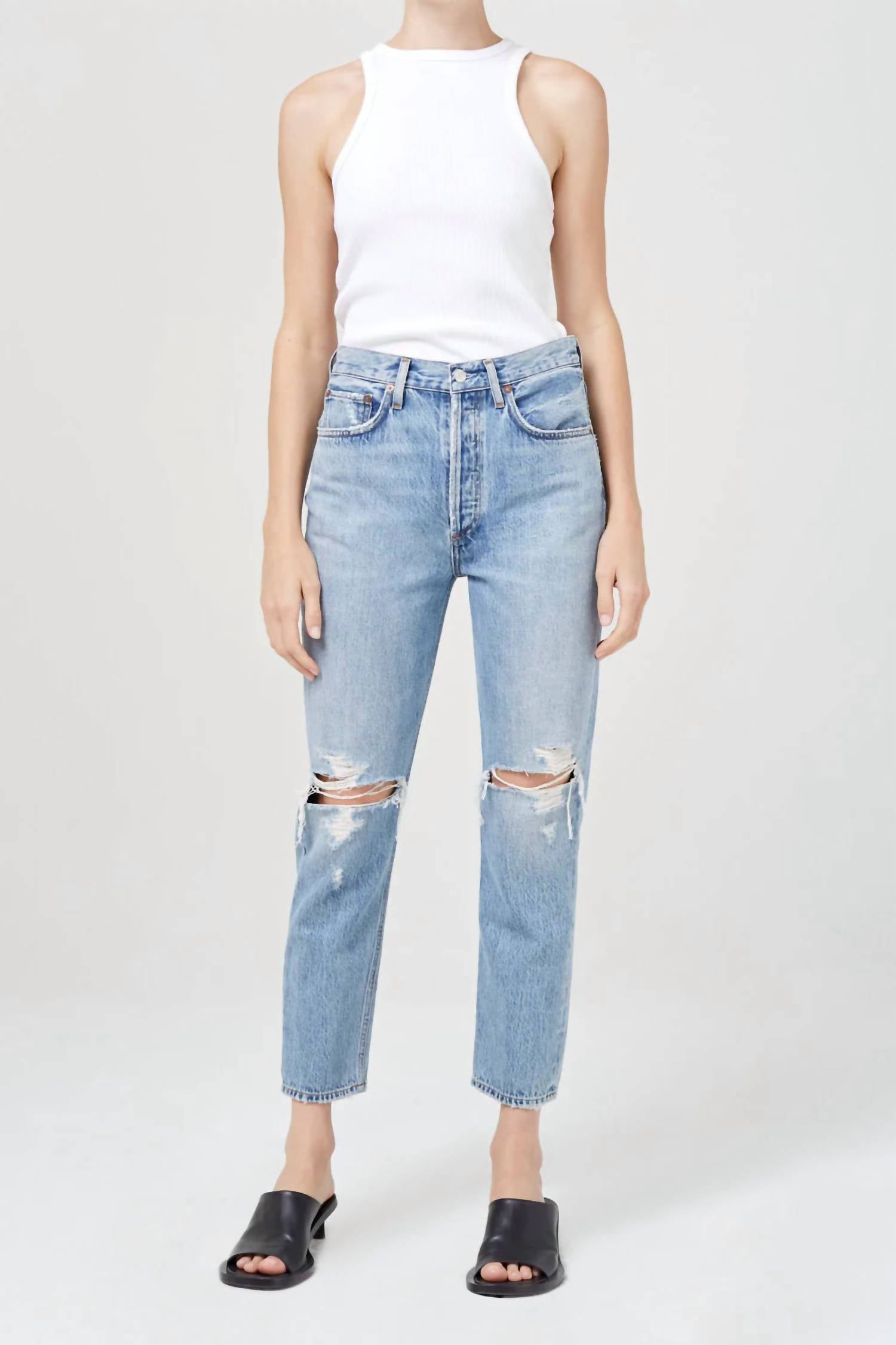 AGOLDE Women's Riley High Rise Straight Crop Jean in blitz - women's jeans