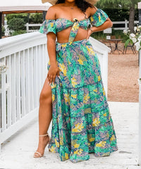 Surelymine - Get Away Printed Wrapped Maxi Skirt Set