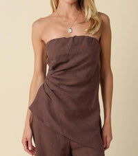 Olivaceous - Draped Strapless Linen Top