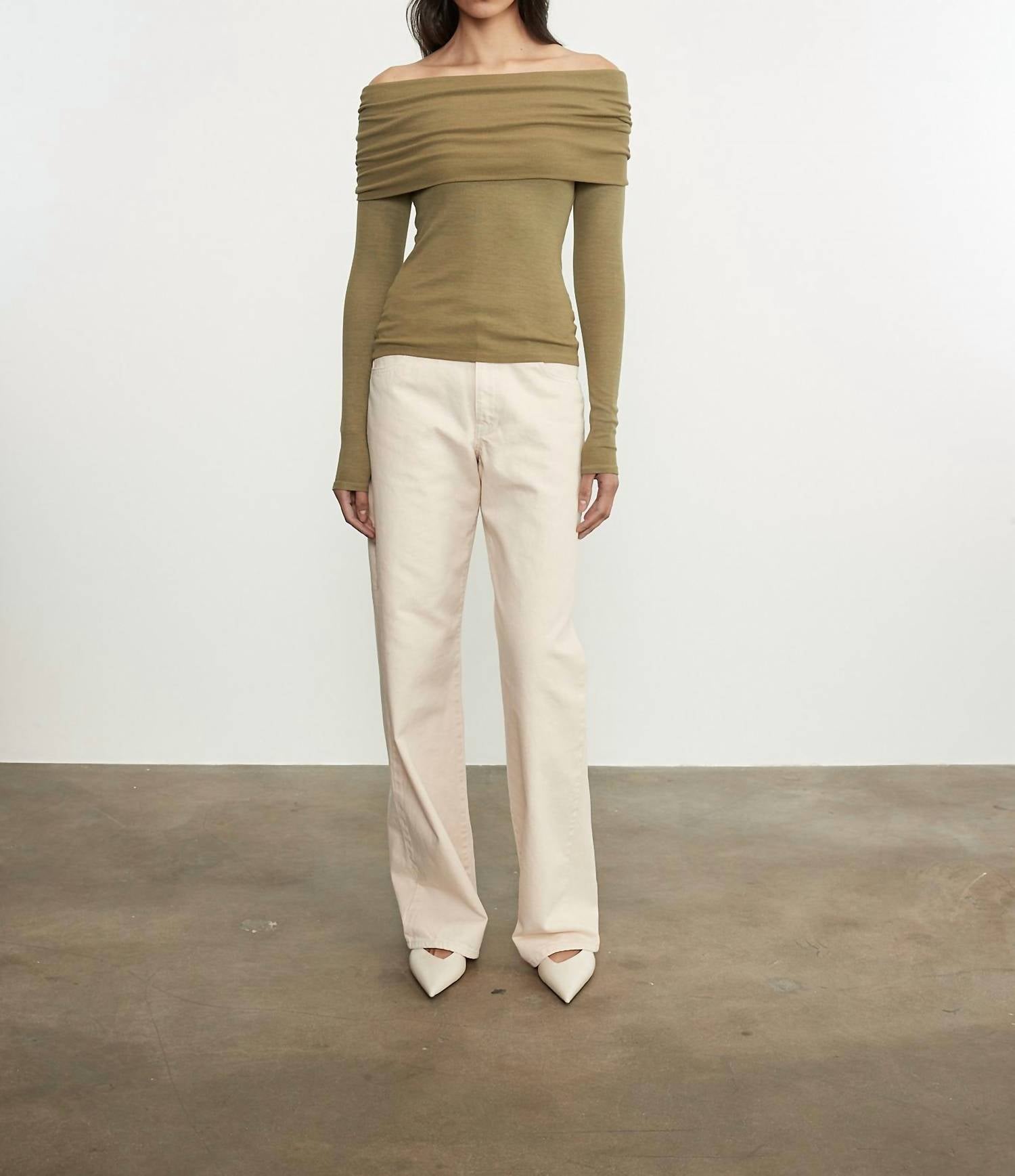 Enza Costa - SILK RIB LONG SLEEVE OFF-SHOULDER TOP