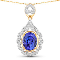 Diana M Jewels Women's Oval Natural Tanzanite Pendant Necklace (4.40 Ct) - Statement in 14k yellow gold - women's jewelry - detail view