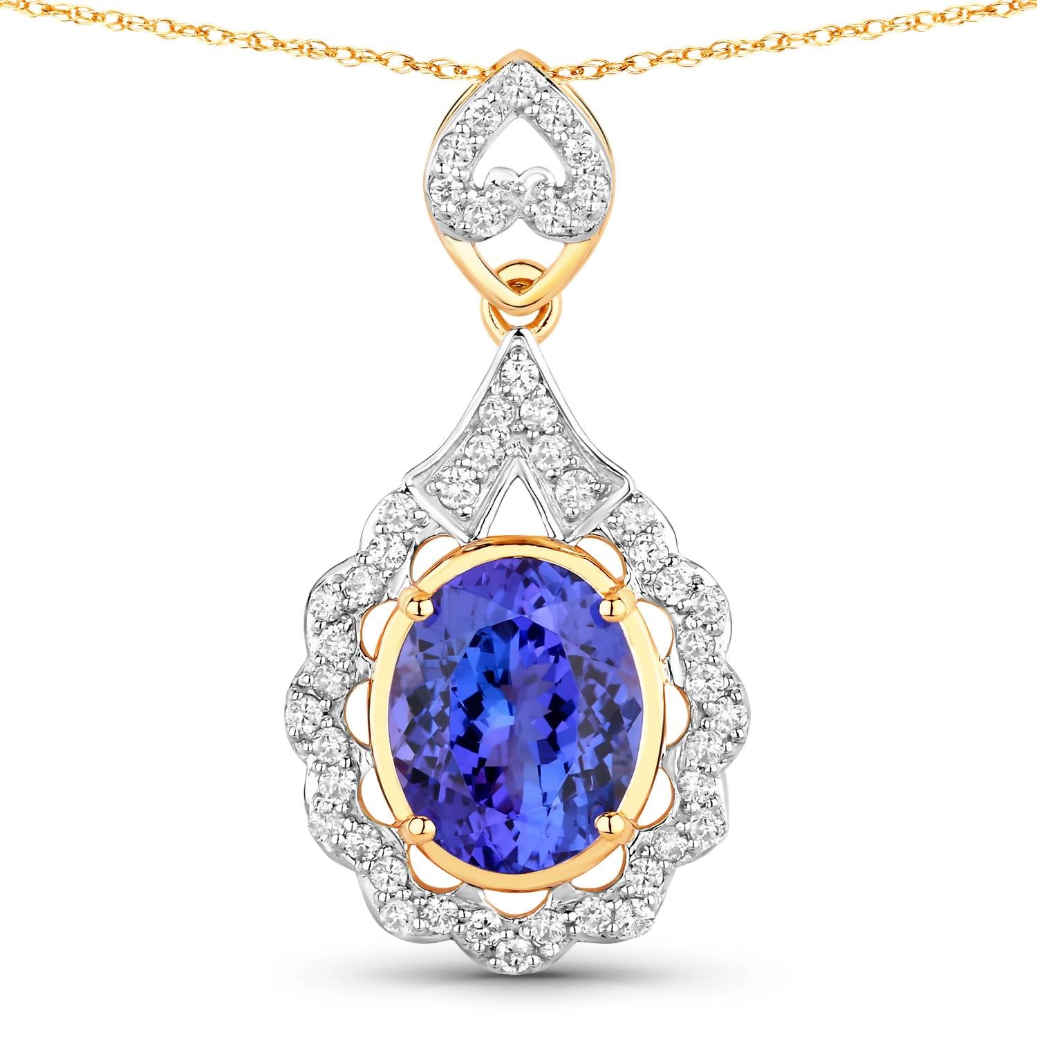 Diana M Jewels Women's Oval Natural Tanzanite Pendant Necklace (4.40 Ct) - Statement in 14k yellow gold - women's jewelry - detail view
