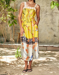 Paparazzi - Bird & Floral Printed Charmeuse Maxi Dress