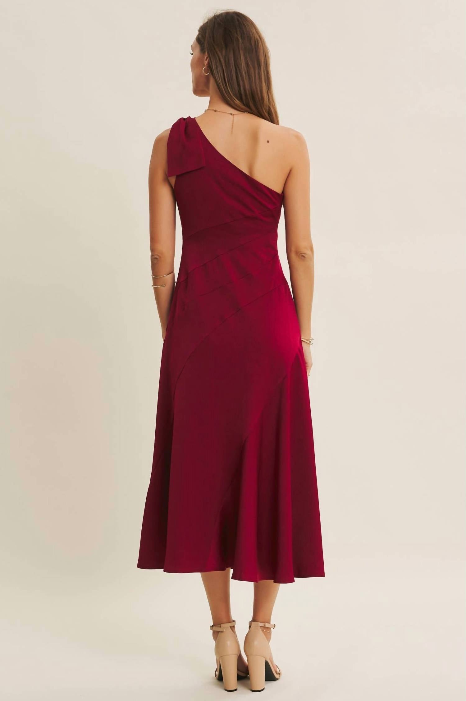 In February - Bordeaux One Shoulder Midi Dress