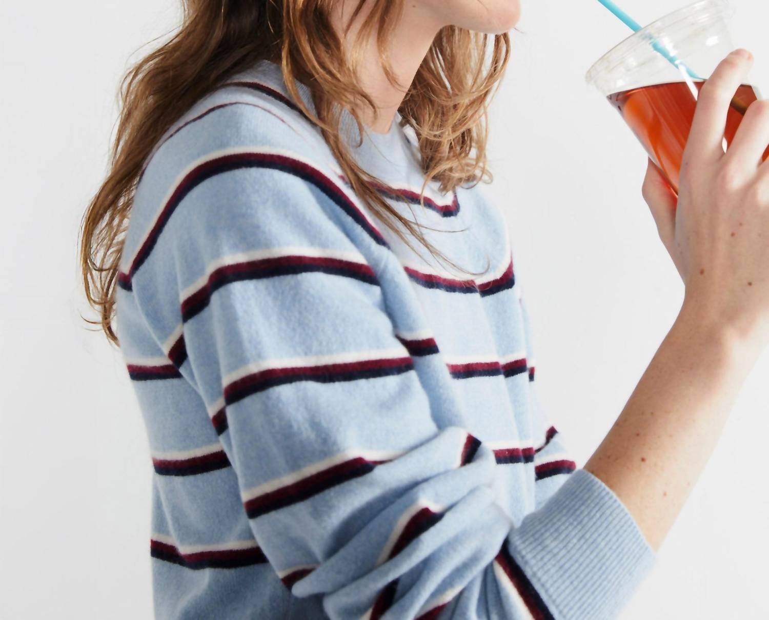 KULE Sydney Crewneck Sweater in blue navy wine white - women's sweater - alternate view