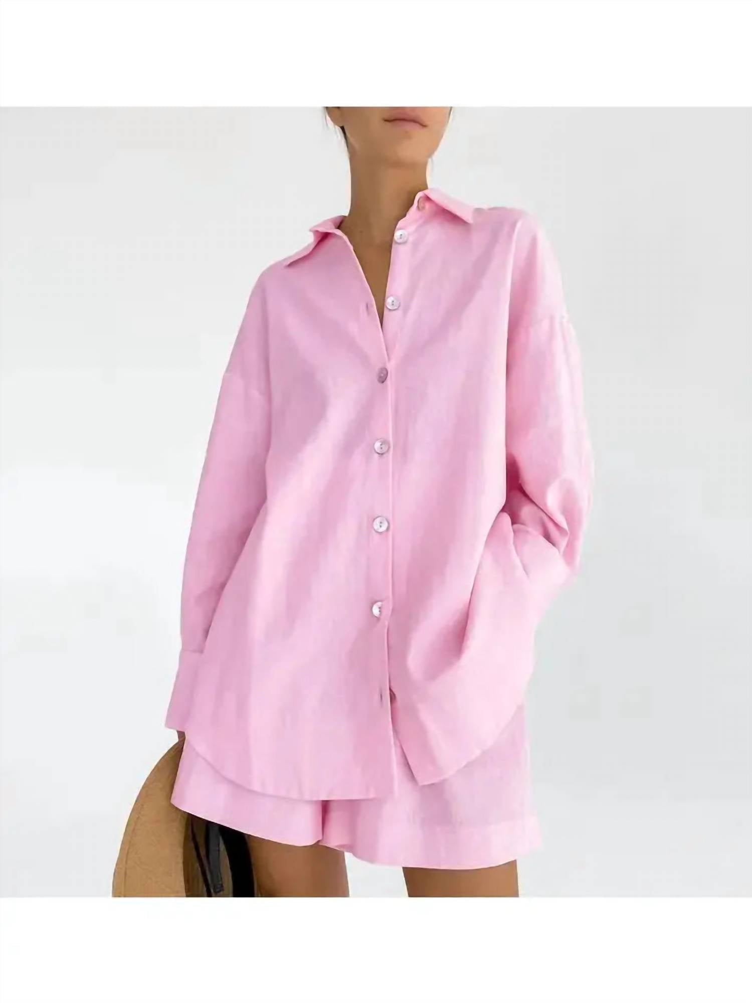 Sweetkama - Ladies Leisure Button-Down Shorts Set